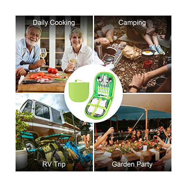Odoland-Stainless-Steel-Camping-Cutlery-Set-with-Spoon-Fork-Knife-Plate-Bottles-Opener-Table-Napkins-and-Storage-Bag-Kitchen-Tableware-Kit-for-Daily-Meal-or-Outdoor-Hiking-Picnic-for-Two-People Odoland Camping Cutlery Set for 2 People - Durable Stainless Steel Kitchen Tableware Kit with Spoon Fork Bottle Opener…