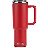 RINFERE Tumbler with Handle, Straw and Slide Lid 40oz - 100% Leak Proof, Cup Holder Compatible for Travel - Insulated Stainless Steel Cup - Non-Slip Silicone Pad - BPA-Free (40oz, Rescue Red)