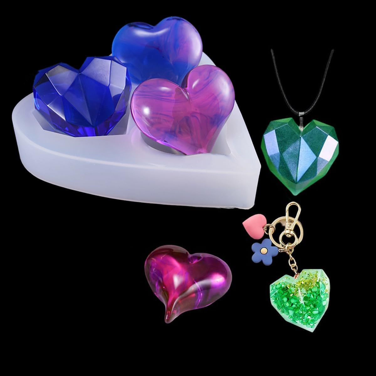 FineInno 1 x Resin Mould Heart Shaped Mould Epoxy Silicone Mould for Necklace, Diamond, Pendant and Jewelry Making DIY (1 Heart Shaped Mould)