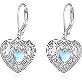 KZX Heart Filigree Earrings 925 Sterling Silver Filigree Dangle Drop Earrings Moonstone Heart Filigree Jewelry Jewelry for Women