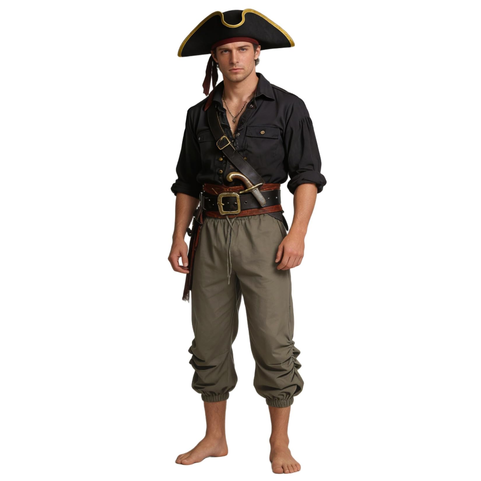 BPURB Men's Pirate Pants Vintage Medieval Renaissance Lounge Costume Loose Elastic Waist Pants Viking Navigator Trousers