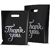 100 Pcs Black 12x15" Thank You Bags, Shopping Bags for Goodie, Boutique, Retail, Party Gifts, Clothes, Reusable Plastic Bag with handles (Black)