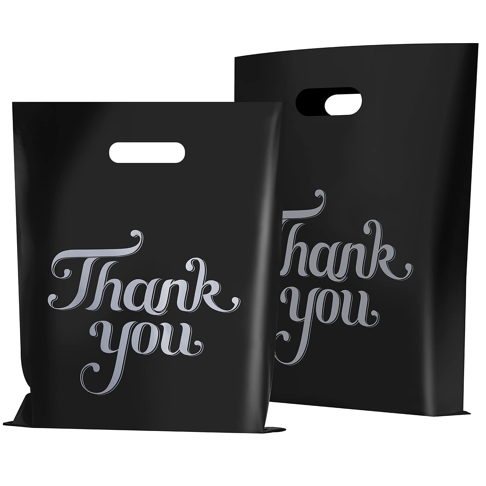 Photo 1 of 100 Pcs Black 12x15" Thank You Bags, Shopping Bags for Goodie, Boutique, Retail, Party Gifts, Clothes, Reusable Plastic Bag with handles (Black)