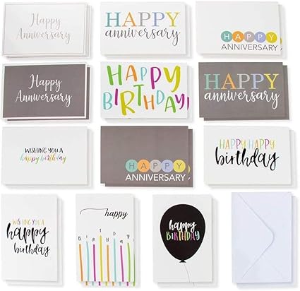 Amazon Happy Birthdayカードとhappy Anniversaryカード 1枚パック カラフルな誕生日デザイン 6種類の記念日 デザイン 各10枚 バルクボックスセット バラエティパック 封筒付き 4 X 6インチ グリーティングカード 文房具 オフィス用品