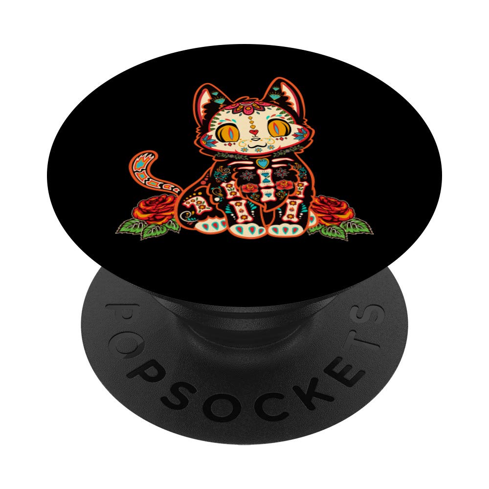 Cat dia de los muertos day of the dead El Gato sugar skull PopSockets Grip and Stand for Phones and Tablets