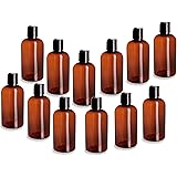 Natural Farms 12 Pack – 8 oz - Amber Boston Plastic Bottles – Black Flip Top - for Essential Oils, Perfumes, Cleaning Product