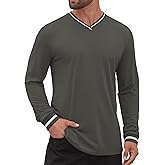 Hardaddy Mens Long Sleeve Tee Shirts Ribbed V Neck T Shirts Men Tshirt Color Block Pullover Tops