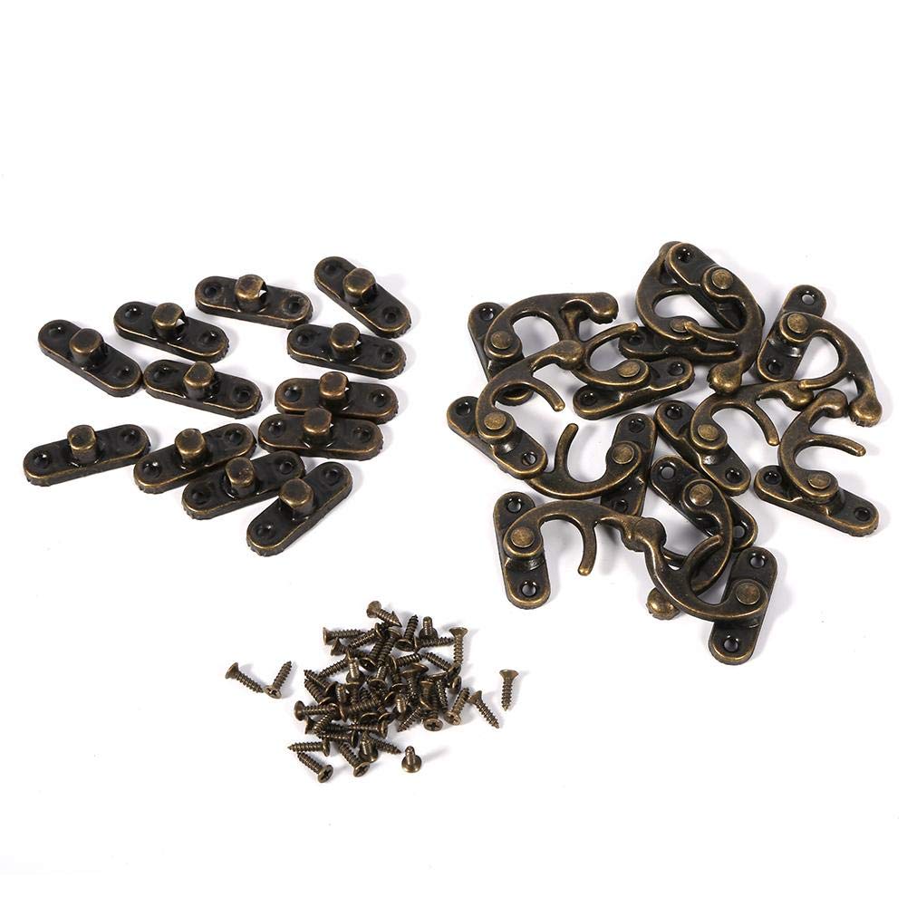Duokon 12 Pcs Antique Latch Hook Hasp Bronze Tone with Screws for Wood Jewelry Box Jewelry Box Hasp Hook Lock Latch Antique(right)
