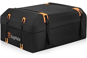 BAGMATE Car Roof Bag - Car Rooftop Cargo Carrier Bag – 19 Cubic Ft Waterproof Roof Rack Cargo Carrier, Includes Anti-Slip Mat, 4 Door Hooks, Reinforced Zipper/Buckle, with or Without Rack