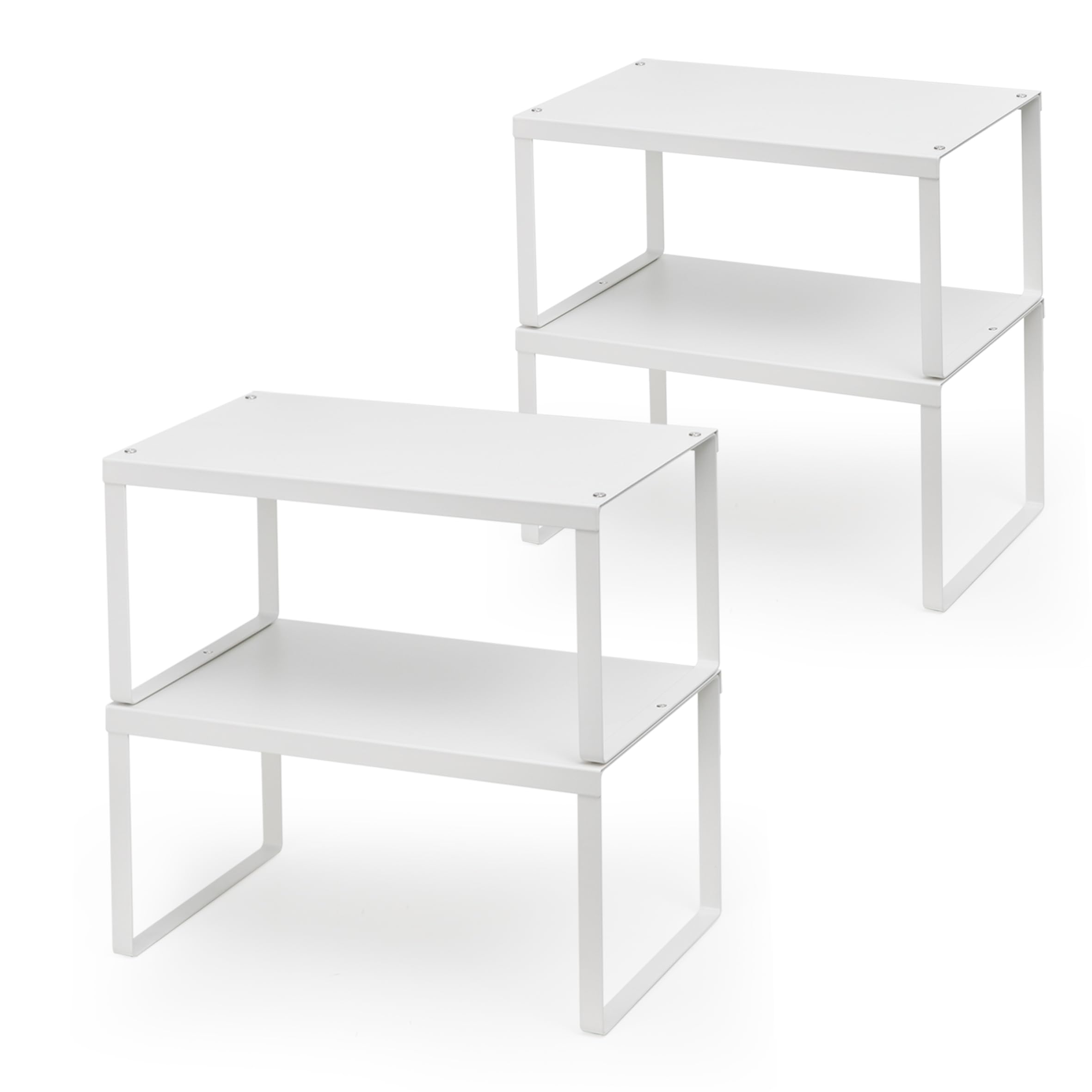 Photo 1 of Nxconsu 4Pack Cabinet Shelf Expandable Stackable Organizer Riser for Kitchen Cabinet Pantry Cupboard Under Sink Countertop Organization Accessories Storage Space Saver Multi-Function Metal White