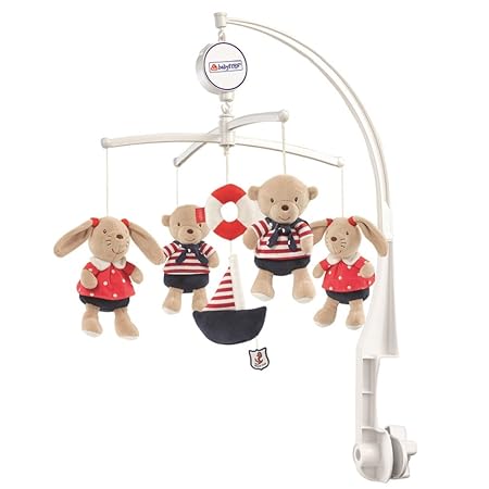Fehn 078190 Musik-Mobile Ocean Club – Spieluhr-Mobile mit Teddys im Matrosenlook zum Lauschen & Staunen – Zum Befestigen am B