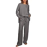 Ekouaer Womens Tracksuits 2 Piece Long Sleeve Outfits Micro Fleece Sweatsuit Sets Wide Leg Sweatpants