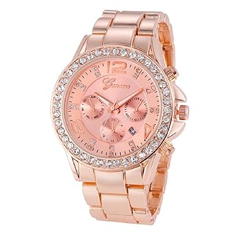 Geneva Platinum Analog Rose Gold Dial Women's Watch-GP-265