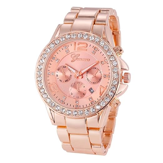 Geneva Platinum Analog Rose Gold Dial Women's Watch-GP-265