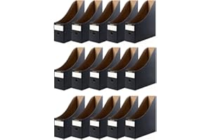 Fiyerna Foldable Desk File Holder Organizer Sturdy Cardboard Magazine Storage Box Document Rack with Blank Label Stickers for Home School Office (15, Matte Black)