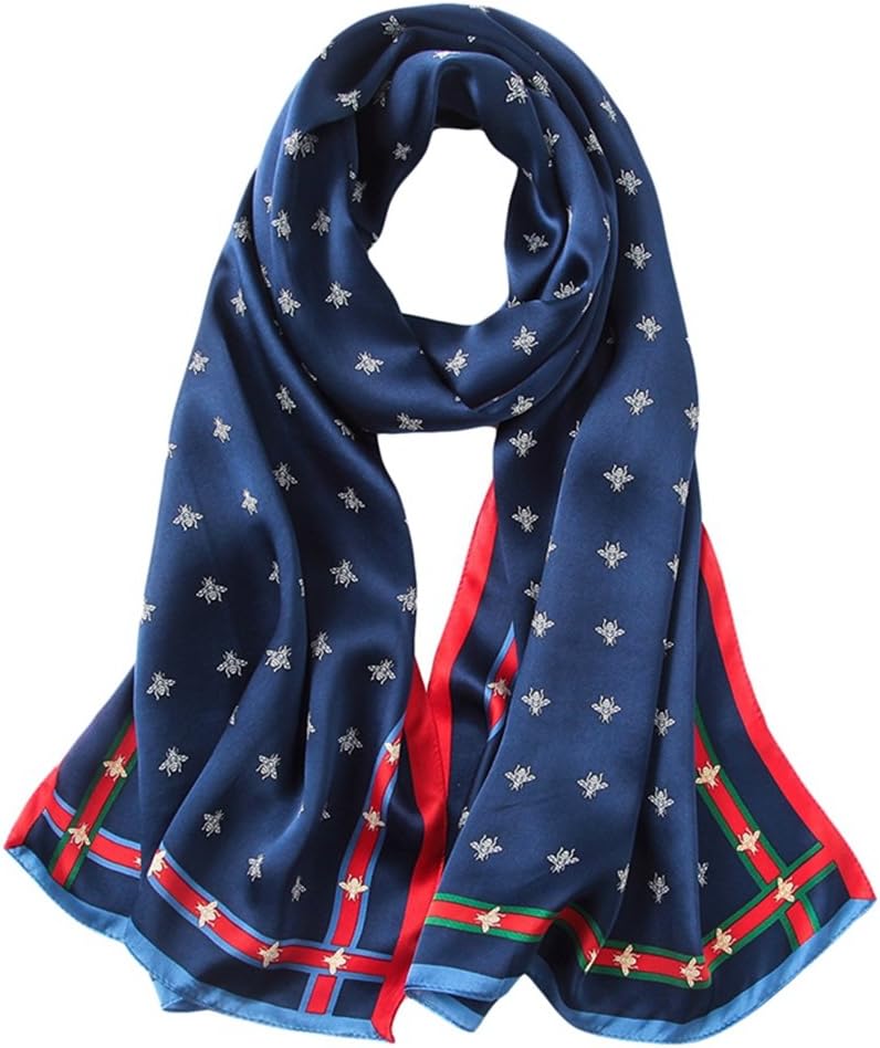 NUWEERIR Womens 100% Mulberry Silk Scarf Long Satin Scarf Fashion Designer Scarf Lightweight Neck Wear