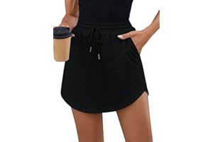 SOFIA'S CHOICE Women's Drawstring Sweat Skirt High Waist Mini Skirts Skorts with Pockets