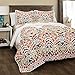 Lush Decor Clara Quilt 3 Piece Reversible Bedding Set, King, Turquiose & Tangerine