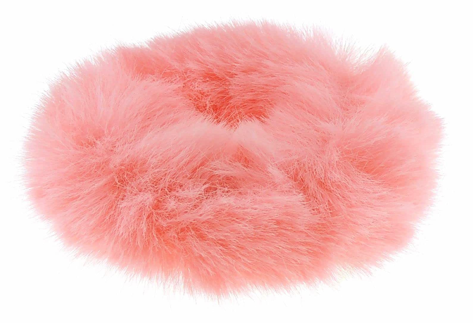 Cute Womens Girls Soft Plush Faux Fur Fabric Winter Sleep Christmas Birthday Wedding Bridesmaid Party Ponio Tie Elastic Accessories Bobbles Ponytail Holder Band Hair Scrunchie (Pinky Coral)