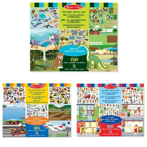 Melissa & Doug Sticker Pad Bundle: Vehicles, Town, Habitats - Reusable Sticker Pads for Kids
