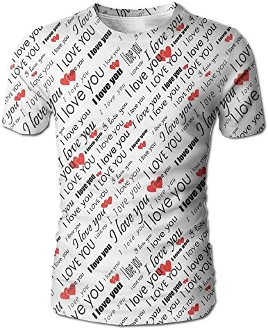 Edgar John Romance Words with Hearts in Different Characters Flirt Celebration Pattern Men's Short Sleeve Tshirt XL