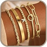 Turandoss 14K Gold Plated Bracelet for Women Trendy, Dainty 5PCS Initial A-Z Beaded Stretch Letter Chunky Bracelet Jewelry Personalized Gifts for Women