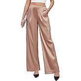 ZAFUL Womens Satin Pants Wide Leg High Waisted Cargo Pants Silky Dressy Casual Slack Trousers