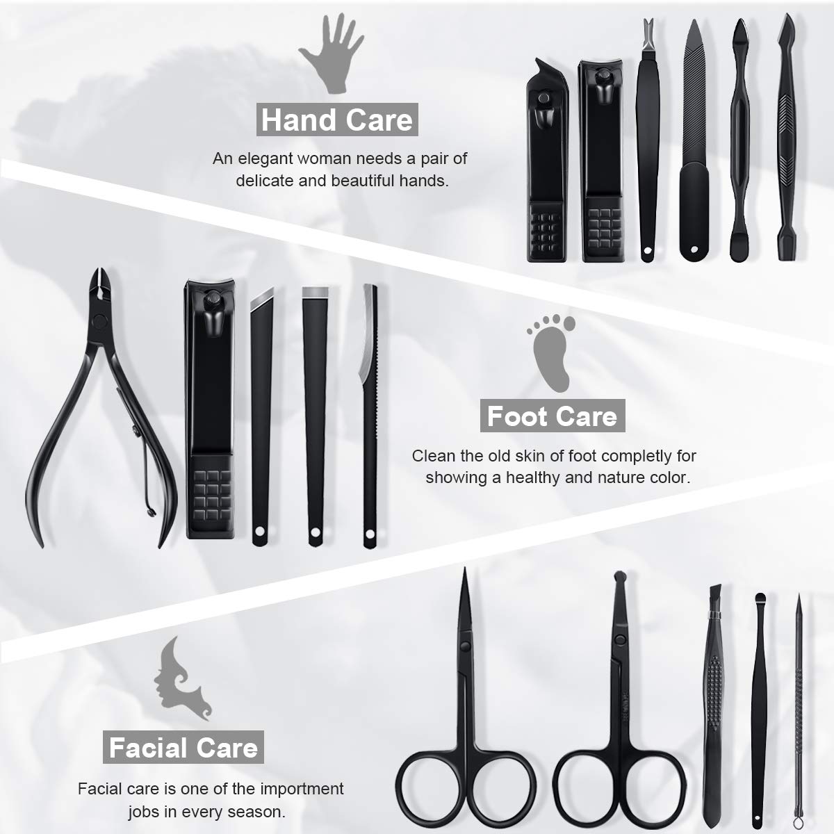 Leipple Manicure Set Professional Pedicure Kit Nail Care Tools - 16 in 1 Stainless Steel Nail Clippers Tools - Grooming Kit with Luxurious Leather Travel Case (Black) : Beauty