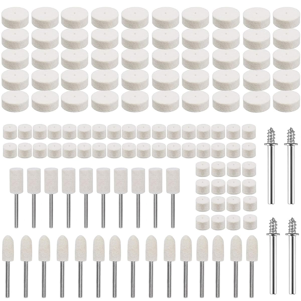 Bestgle 129Pcs Wool Felt Polishing Buffing Wheel for Dremel Rotary Tool, Wool Polishing Pad Wheel Set for Rotary Tool Accessories with 1/8" Shank for Metal Glass Polishing Kit 9/10/14/26mm