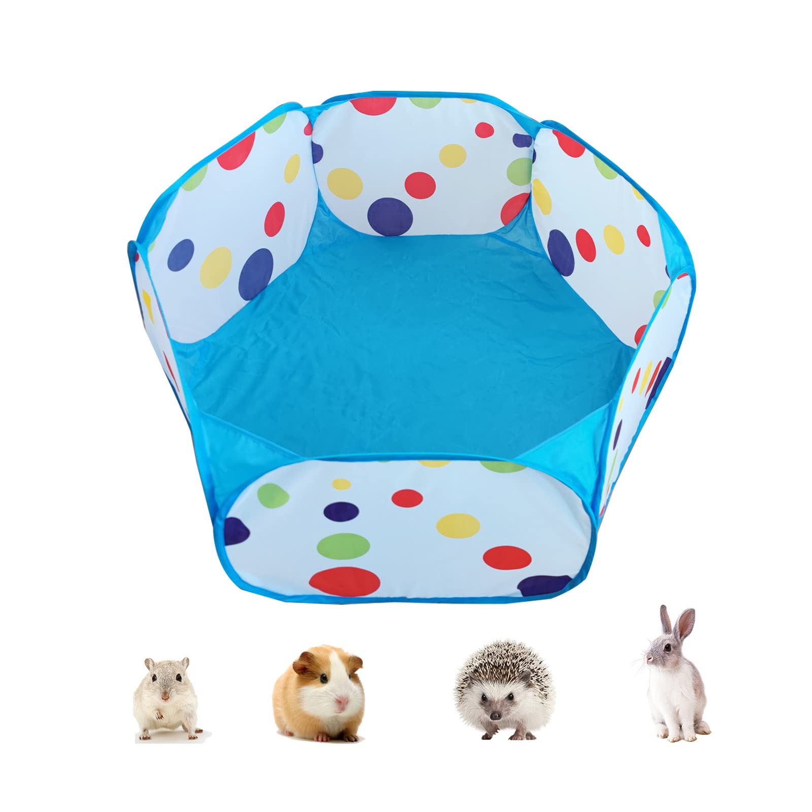 Simpcozy Hamster Playpen, Foldable Small Animal Playpen with Rainbow Dots Design Portable Indoor or Outdoor Exercise Fence For Hamster, Guinea Pig, Rabbits,Chinchillas and Hedgehogs (Blue)