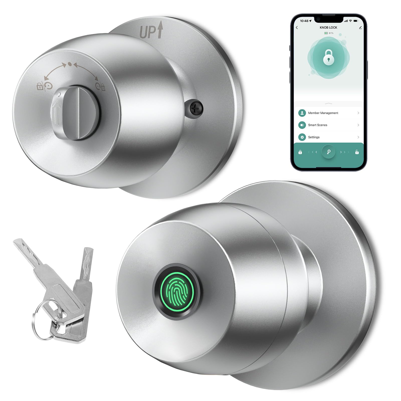 Photo 1 of **FOR PARTS ONLY / NON-FUNCTIONAL** Fingerprint door knob, smart door knob, intelligent biometric fingerprint door lock, keyless entry, controllable via app, suitable for bedrooms, storage rooms, apartments, offices, hotels (silver)