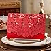 Doris Home Horizontal Laser Cut Wedding Invitation Cards Kit with Red Hollow Flora Favors 50pcs,CW057