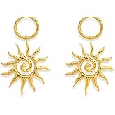 Gold Sun Earrings for Women Chunky Summer Beachy Hoop Earrings Vintage Sunflower Spiral Huggie Earring Boho Sunshine Statement Earring Prom Holiday Jewelry