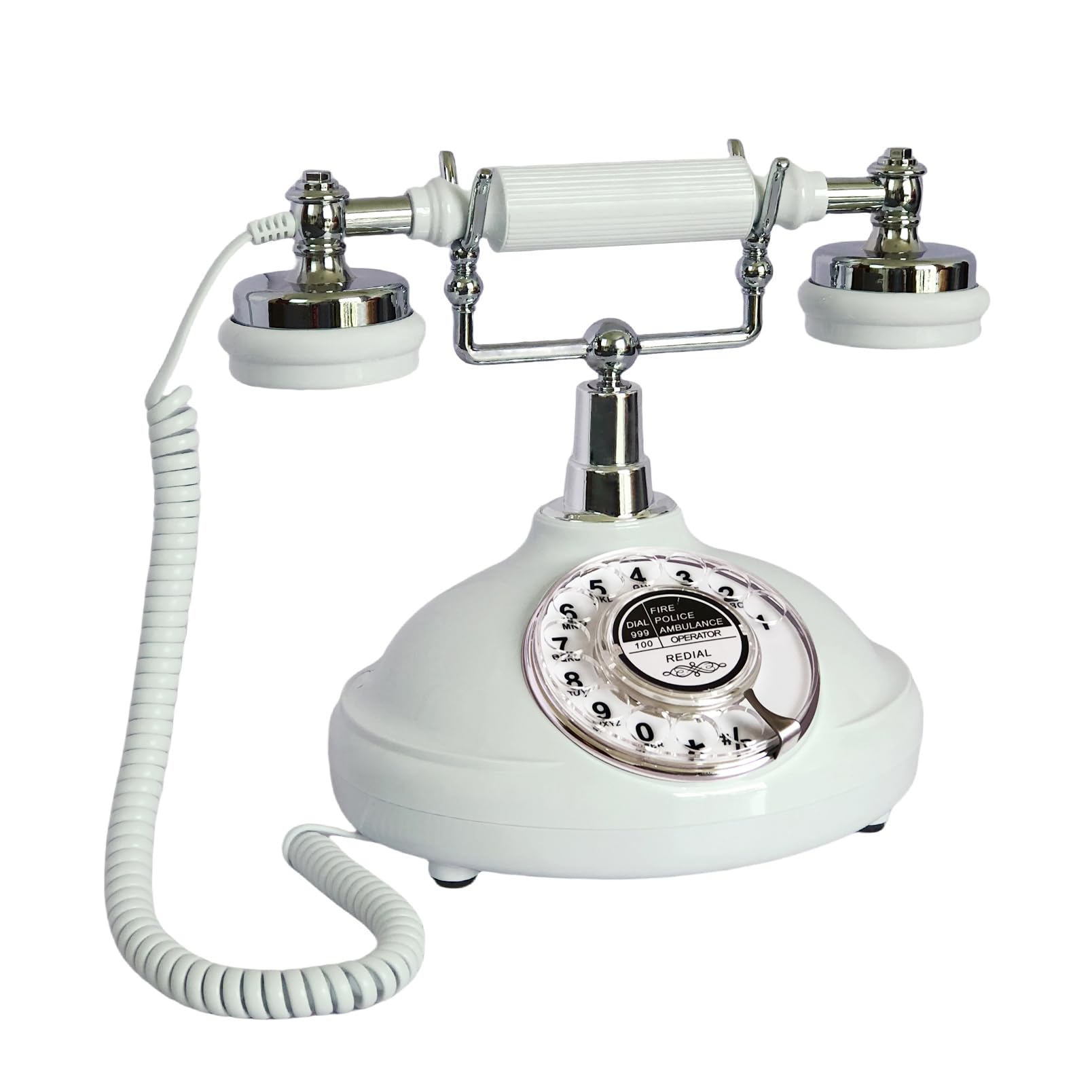 Retro Corded Landline Phone, TelPal White Classic Vintage Old Fashion Telephone for Home/Office/Hotel, Wired Antique Home Phone Gift for Seniors (Rotary Dial Button)