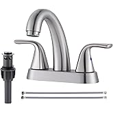 Brushed Nickel Centerset Bathroom Faucet: ALEASHA 4 Inch Centerset Bathroom Faucet, 2-Handle Vanity Sink Faucet with Pop Up D