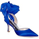 Womens Lace up Satin Heels Bow Pointed Closed Toe Bridal Dress Shoes Low Heel Wedding Elegant Pumps