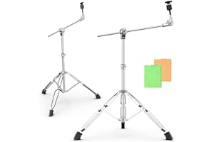 PODAFU 2 Pack Boom Cymbal Stand, Adjustable Cymbal Stand Boom Stand for Drum Hardware Percussion Mount Holder Gear Set Drum Hardware Set, Double Braced Legs with Rubber Feet Ride and Crash Cymbal Stands