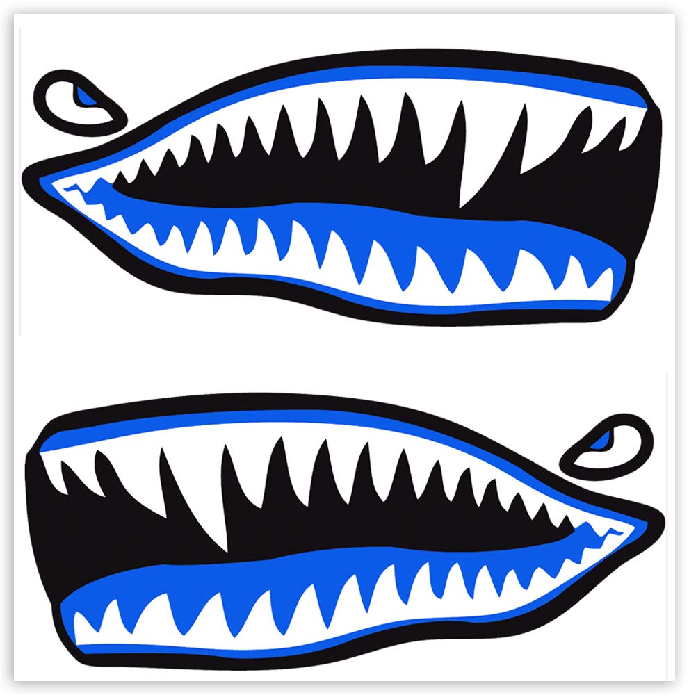 SkinoEu® 2 x Vinyl Stickers Shark Tooths Blue Cartoon Funny Laptop Car Window Auto Moto Motorcycle Helmet Bike Skate Truck Racing Tuning B 63