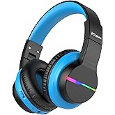 iClever BTH12 Kids Bluetooth Headphones,Colorful LED Lights,74/85dBA Safe Volume,85H Playtime,Bluetooth 5.2,Over Ear Wireless Headphone Built-in Mic for iPad/Tablet/Airplane, Deep Black