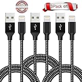 iPhone Charger,Akaho Lightning Cable 3Pack 6FT High Speed Nylon Braided iPhone Cable for iPhone 7/7 Plus/6/6 Plus/6S/6S Plus,SE/5S/5,iPad,iPod Nano 7 (Black White)