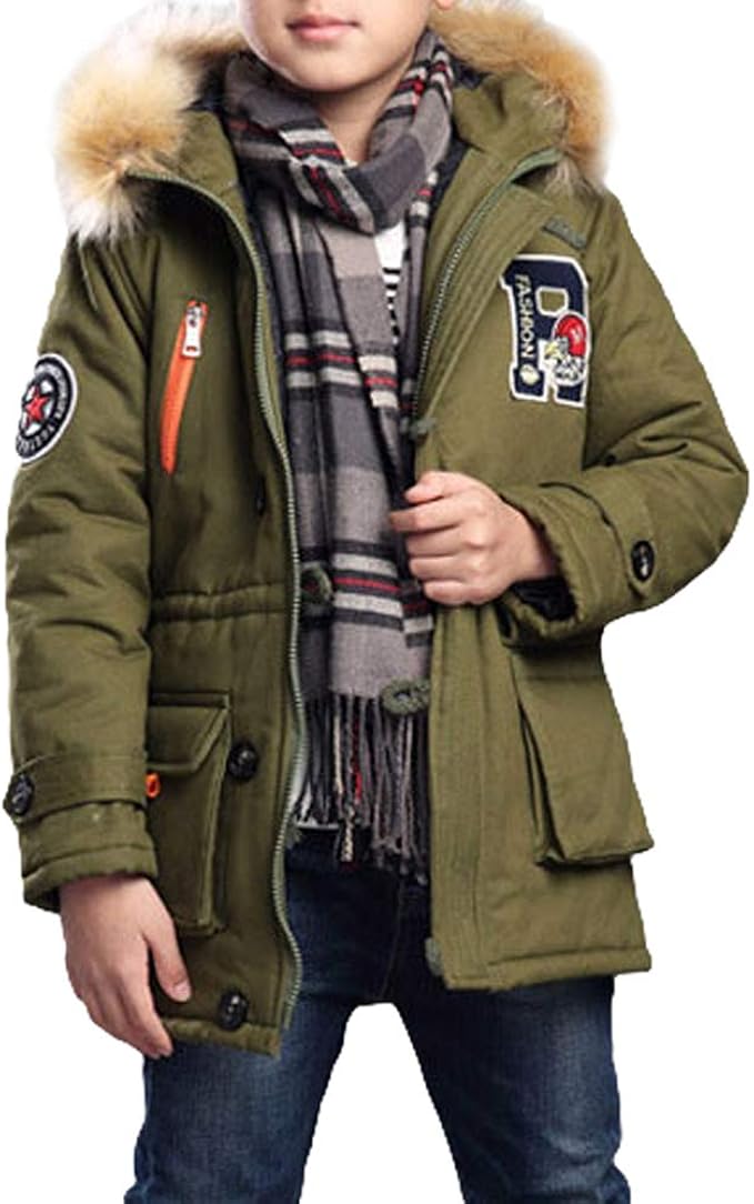 NEW BOYS SHINY BLACK COAT KIDS BACK TO SCHOOL HOODED PARKA JACKET WINTER WARM SI