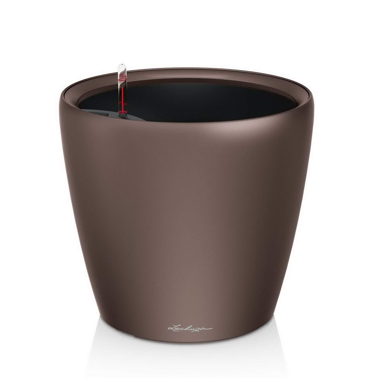 Lechuza CLASSICO 21 LS Self Watering Planter Garden Flower Plant Pot Indoor/Outdoor Table Planter with Drainage Hole and Plant Substrate Poly Resin D21 H20 cm Espresso Metallic — image 1
