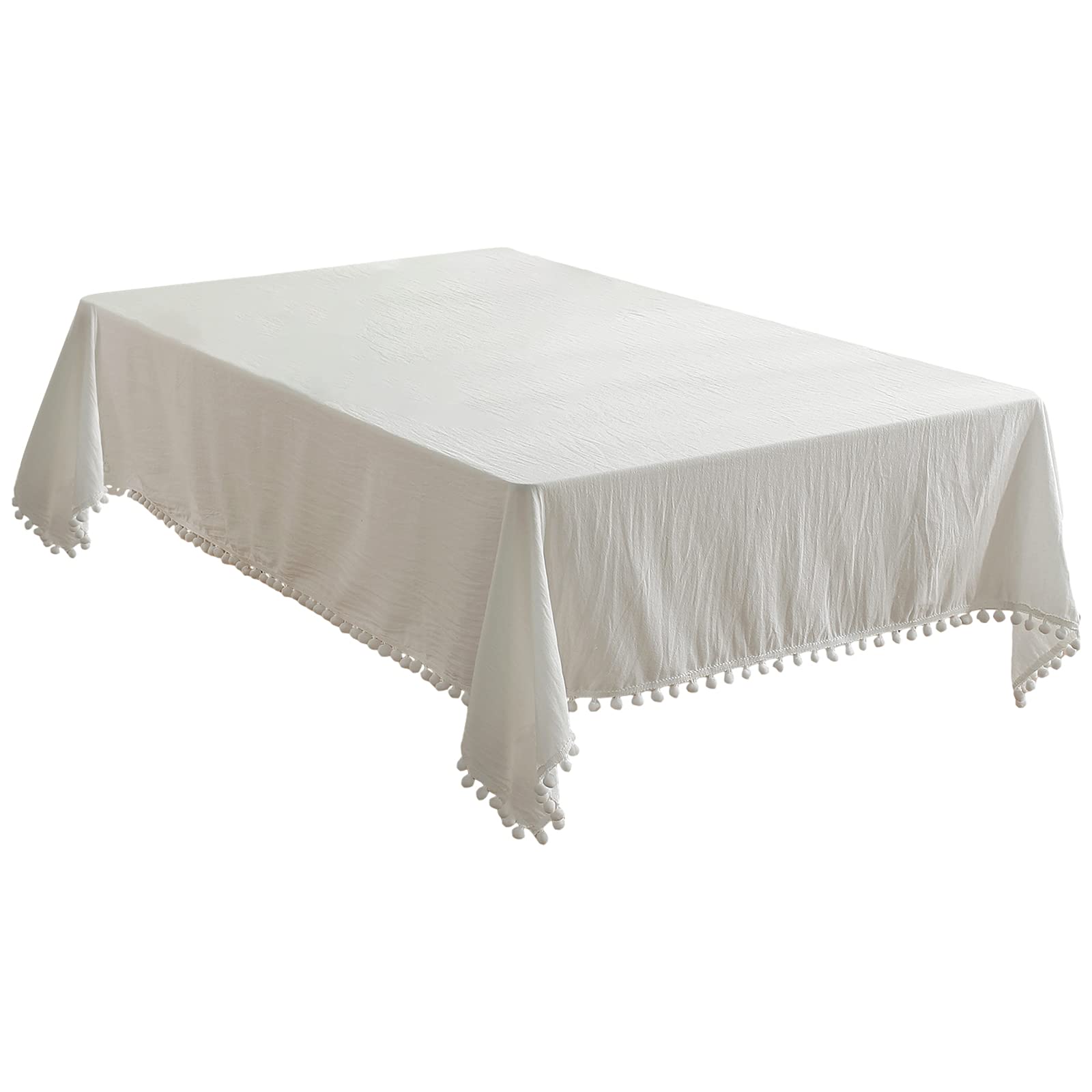 rismart Rectangle Tablecloth Table Cover Pom Pom Coffee Table Cloths White,140 x 160 cm