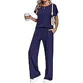 AUSELILY Women's Batwing Short Sleeve Two Piece Sets Summer Crew Neck Wide Leg Pants Matching Sets Women Clothing 2026