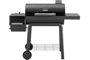 Feasto BBQ Charcoal Grill with Offset Smoker Grill and Side Table, 30-In Heavy-Duty Outdoor BBQ Grill with 832 Sq. In. Cooking Space for Outdoor Barbecue in Backyard, Patio and Parties, Black