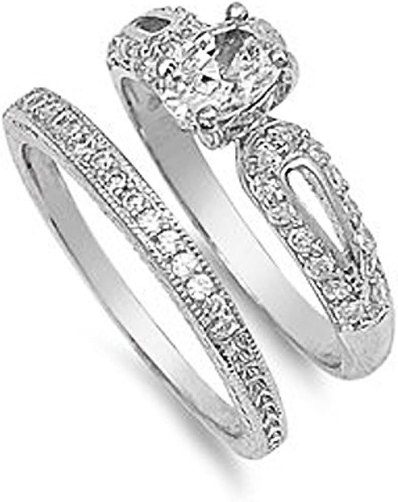 Sterling Silver Engagement & Wedding Ring for Women Size