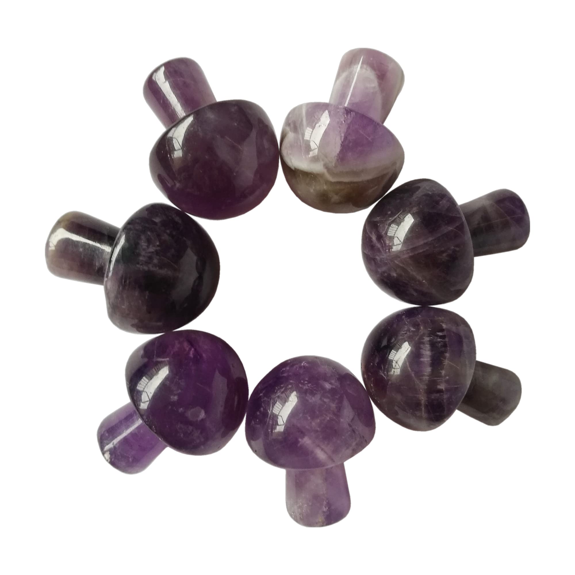Manekieko 7 Pcs Amethyst Mini Hand Carved Gemstone Mushrooms Crafts Healing Chakra Decor Statue,21mm Mushroom Crafts for Healing Chakra Reiki Balancing Home Decoration