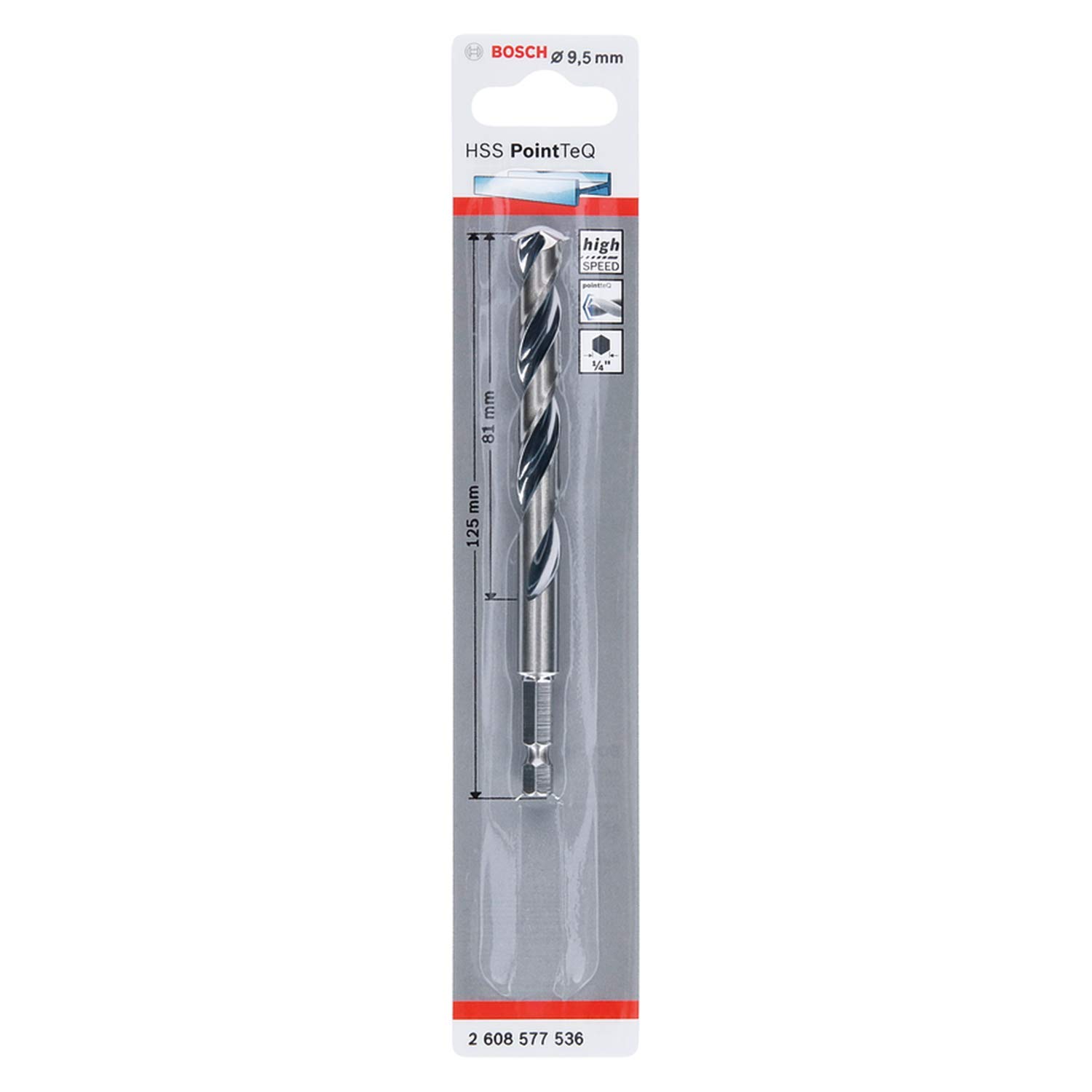Bosch Professional PointTeQ Hex Drill Bit (for Metal, Ø: 9.5 mm, Total Length: 125 mm, ¼’’ Hex Shank, Accessory for Impact Drivers and Drill Drivers)