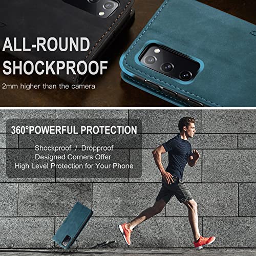 Handyhülle für Samsung S20FE Lederhülle, hochwertiges faltbares Klappcover aus Leder, Handyhülle, mit Magnet, Kartensteckplatz und Halterungsfunktionen (Blau)
