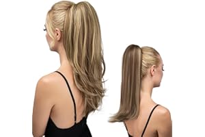 YOUNGWAYS Clip in Ponytail Extension 18 Inch Pony Tails Hair Extensions for Women Long Straight Curly Tail Ponytail Hair piece Synthetic Fake Versatile Pony (Brunette/Ash Blonde)